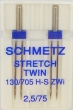 Игла двойная для стрейча Schmetz №2,5/75 с двумя иглами в пластине
