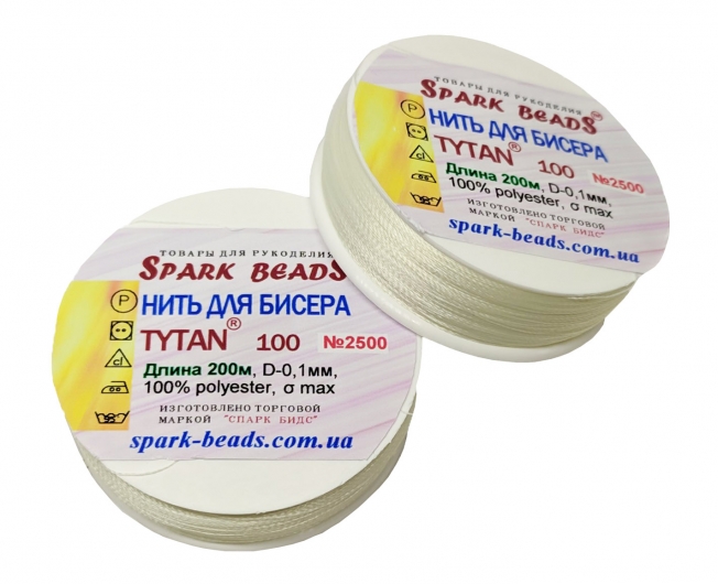 Нитки для вишивки бісером TYTAN 100 білі (200 м)